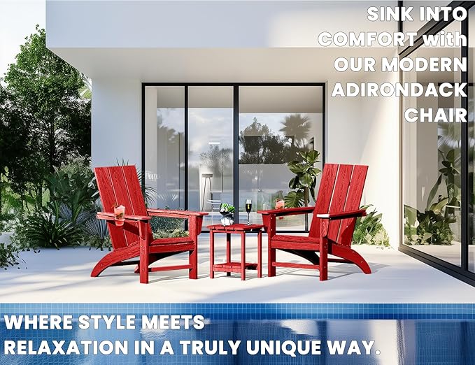 Modern Adirondack Chairs Set of 4, HDPE Plastic Patio Chairs for All Weather, Fire Pit Chair, Outdoor Lawn Chairs for Deck, Porch, Backyard, Garden