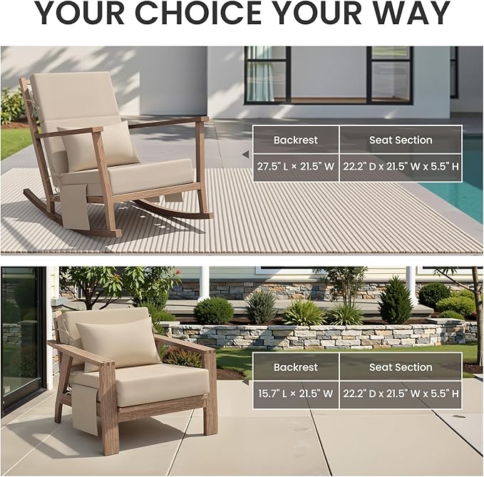 Crestlive Products Foldable Outdoor Chaise Lounge Cushions with Head Pillow and Side Pockets,Water Repellent & Fade Resistant Lounge Chair Cushion, 72" L x 21" W, Beige