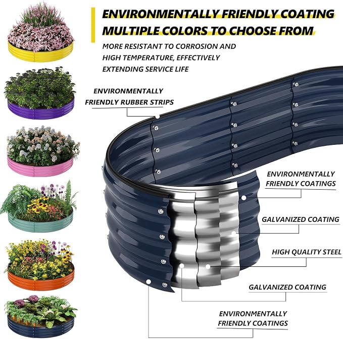 ZFHgarden Galvanized Metal Planter Round Raised Garden Bed Kit for Gardening Outdoor，3x3x1ft Grow Garden Box Raised Flower Bed，Round Galvanized Planter Outdoor Large Metal Fire Pit Ring
