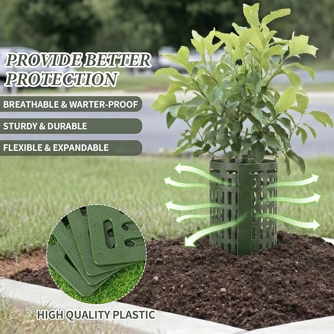 Boao 15 Pieces Plastic Tree Trunk Protector Trees Guard Bark Plant Protectors Locking Tree Guard with 100 Pieces Zip Ties for Protecting Trees from Trimmers and Small Animals(Green)