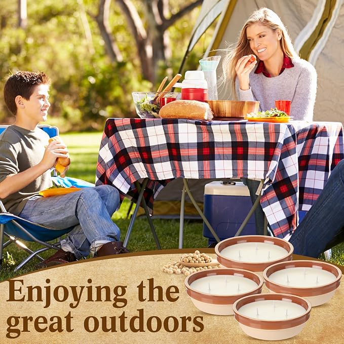Conelist 4 Pcs Citronella Candles Outdoor in Coarse Pottery Container 5.6 oz 3 Wick Citronella Soy Wax Jar Candles with 5% Natural Oil 120 Hours Burn Time for Patio Backyard Deck Summer Nights