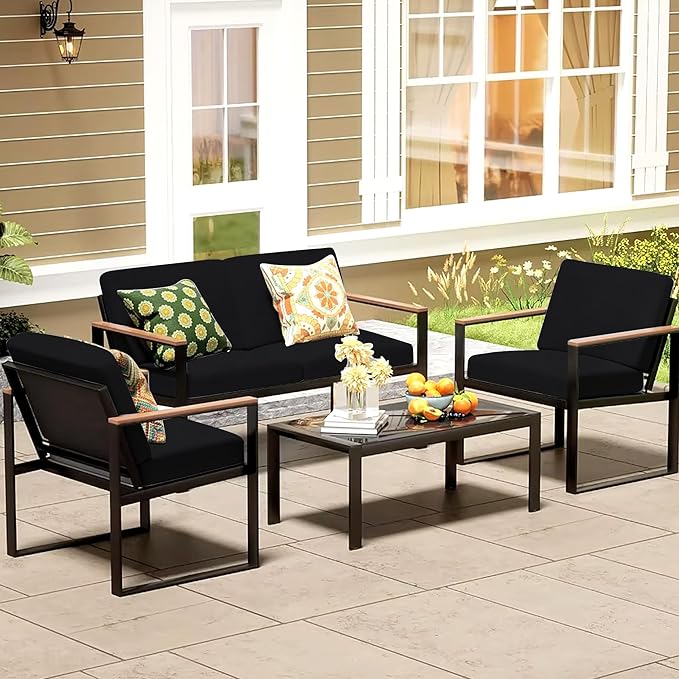 8Pcs Patio Cushion Covers,Outdoor Cushions Covers,Stretch Cushion Covers Replacement, Washable and Reusable Furniture Protectors(Black)