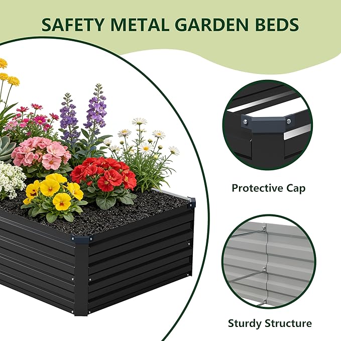 zunatu 12x4x1 ft(2 Pack) Galvanized Raised Garden Bed,Outdoor Planter Box Metal Patio Kit Planting Bed for Vegetables Flowers and Succulents,Black