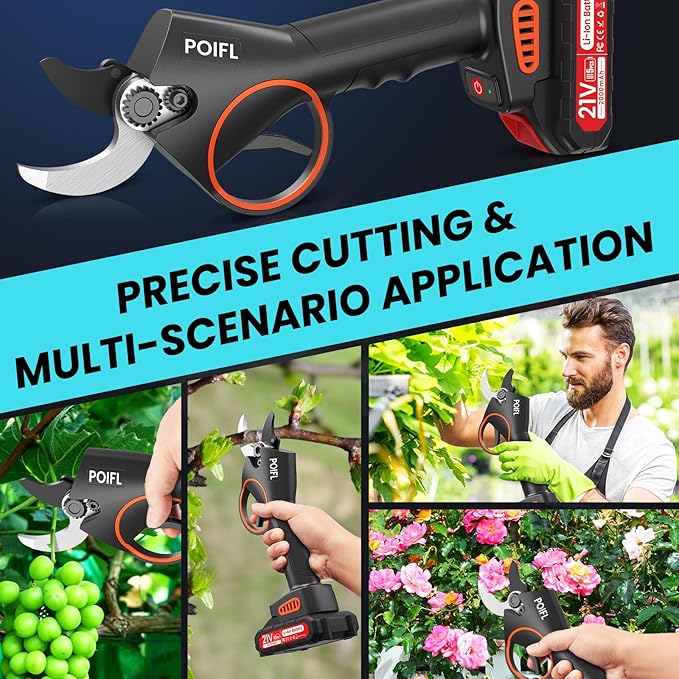 Electric Pruning Shears 1.4“, 2 * 2000 mAh Battery Secateurs per 6-8 h, SK5 Pruner Cordless, Professional Garden Power Tools for Plants, Hedges, Trees, and Flowers (Black)