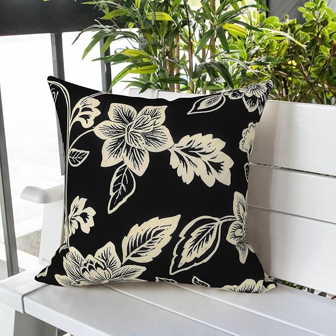 LVTXIII Outdoor Pillow Covers 20x20 Inch, 2 Pack Large Square Throw Pillow Cases, Fade-Resistant Cushion Covers for Patio Furniture Sofa, Garden Porch, Elegant Vines Black