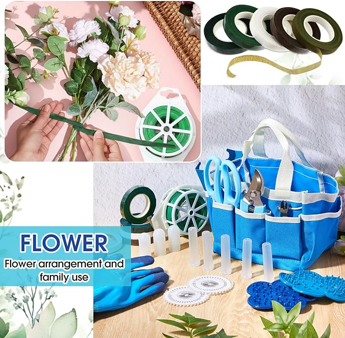 207 Pcs Flower Arrangement Supplies Florist Garden Tool Gift Kit for Women Mother's Day Include Blue Tool Bag Thorn Remover Rose Stripper Outdoor Hand Tools Stem Pruning Shear Gloves Stem Wire Etc