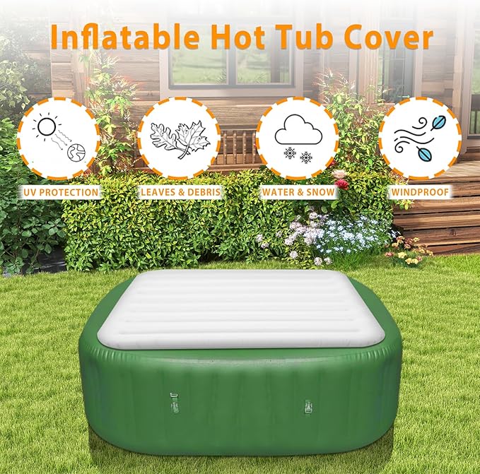 Inflatable Hot Tub Cover for Square Hot Tub Spa Cushion Support, Universal 57x57in Inflatable Cover Square Top Lid, Dustproof Rainproof Insulated Energy Saving Lid，Spa Covers for Hot Tub