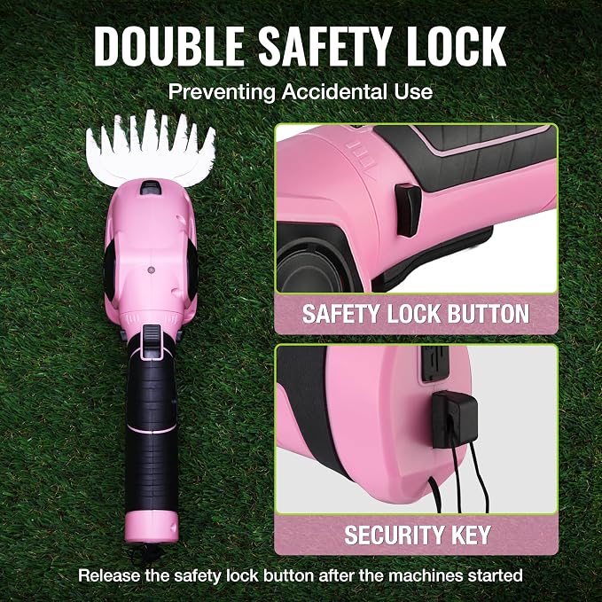 WORKPRO Pink Cordless Grass Shear & Shrubbery Trimmer - 2 in 1 Handheld Hedge Trimmer 7.2V Electric Grass Trimmer Hedge Shears/Grass Cutter 2.0Ah Rechargeable Lithium-Ion Battery - Pink Ribbon