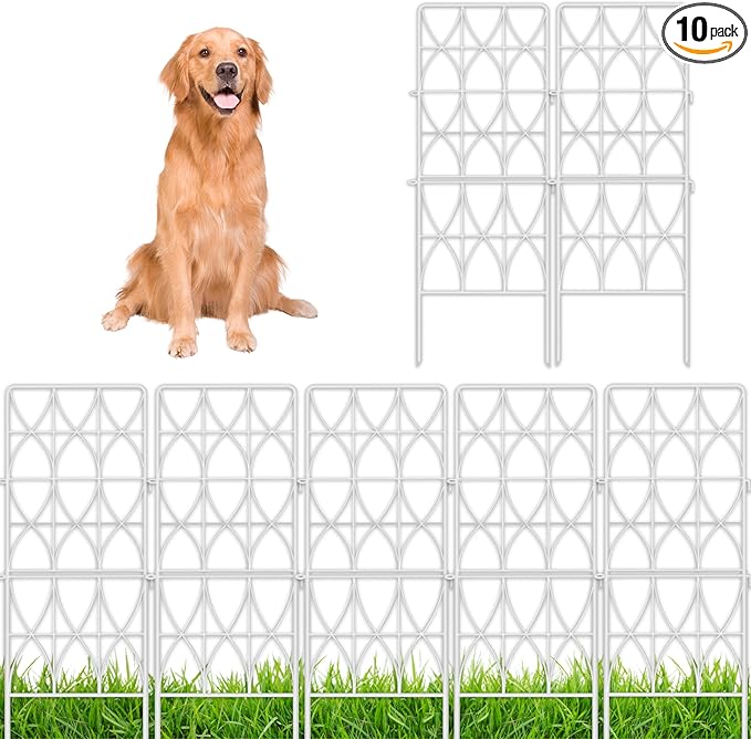 ShopLaLa Animal Barrier Fence (10 Panels) 12.5in(L) x 31in(H) Rustproof Metal Wire Decorative Flower Bed Edging for Landscape with Eclipse Design, Fencing Patio Yard Outdoor Panels Decor White Fence