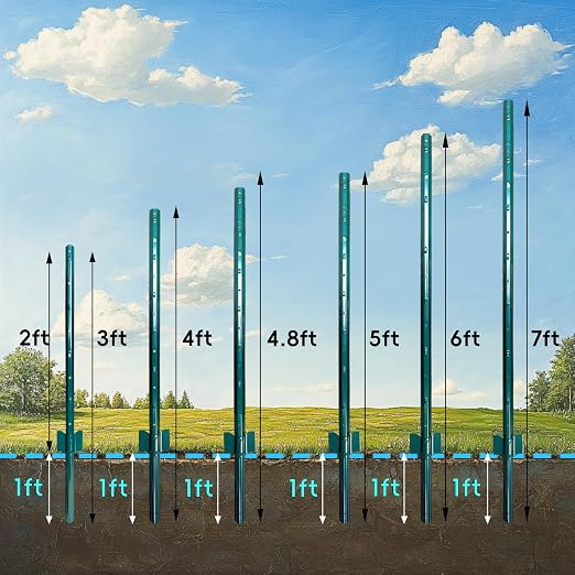 ARIFARO Fence Posts 4 Feet Sturdy Duty Metal Fence Post, Pack of 16, No Dig Garden U Post for Wire Fencing Steel Post for Yard, Outdoor Wire