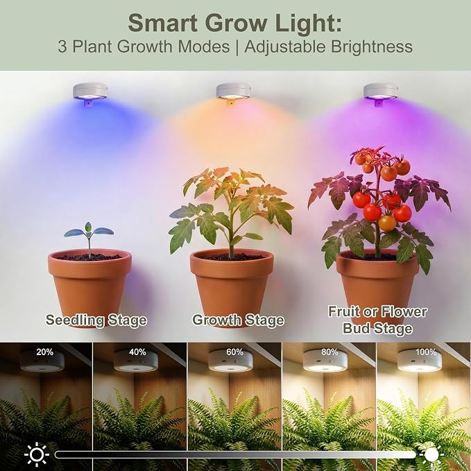 4 Pack Rechargeable Grow Light with Timer, 3000k 6500k Cordless Magnetic Plant Lamp for Indoor Growing, Full Spectrum Lighting with Remote, Stepless Dimming for Plant Shelf Greenhouse