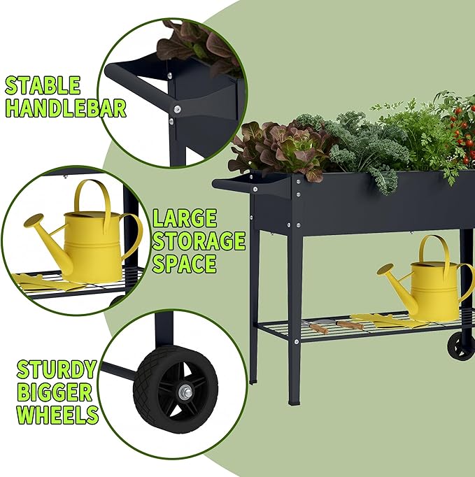Elevate 32" Tall Raised Garden Bed with Wheel,Planter Box for Backyard,Outdoor Garden, Patio, Balcony, 400lb Capacity,Grey