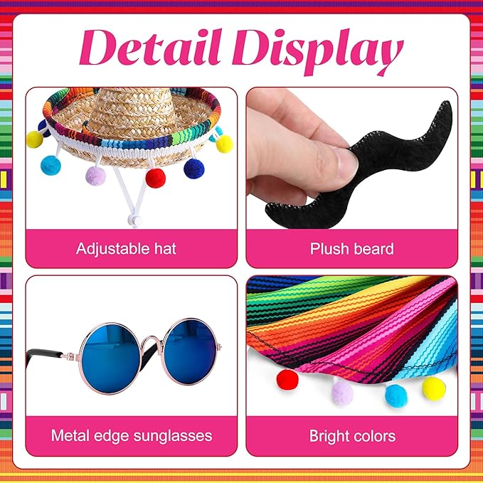 4 Pcs/Set Mexican Porch Goose Outfits, 23"/ 17" Lawn Goose Statue Clothes Costume for Cinco De Mayo, Garden Goose Clothes Mexican Sombrero with Bandana Scarf Beard Glasses for Patio Yard Decoration