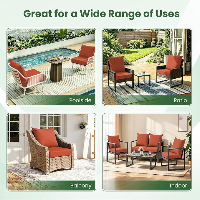 Patio Cushions for Outdoor Furniture, 24x24 Outdoor Couch Cushions, Waterproof & Fade-Resistant Patio Chair Cushions with Removable Cover, Replacement Outdoor Deep Seat Cushion, Spice (Set of 6)