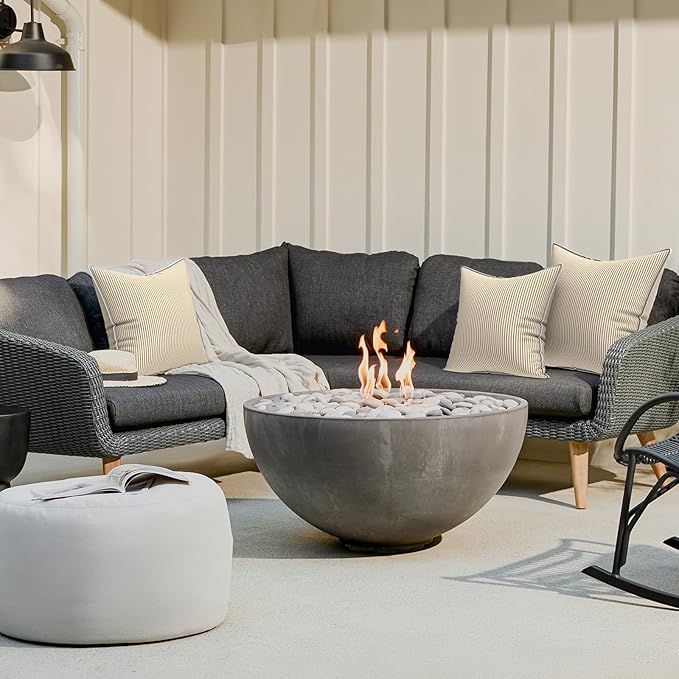 LVTXIII Set of 2 Patio Throw Pillows Waterproof 18"x18" Fade Resistant Outdoor Throw Pillows with Inserts, Fluffy Decorative Garden Toss Pillow Cushions for Home Patio Coach Sofa Use, Strip Beige