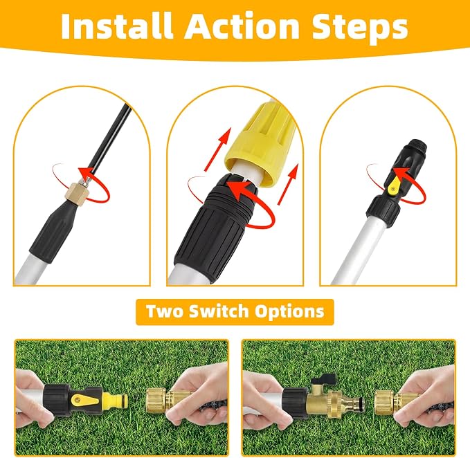 20FT Reach Gutter Cleaner, Gutter Cleaning Tools from the Ground with 3/4" Brass Shut-Off Valve & Bendable 360° Rotating Water Wand for Garden Hose, Safe Cleaning for 2nd Story Homes