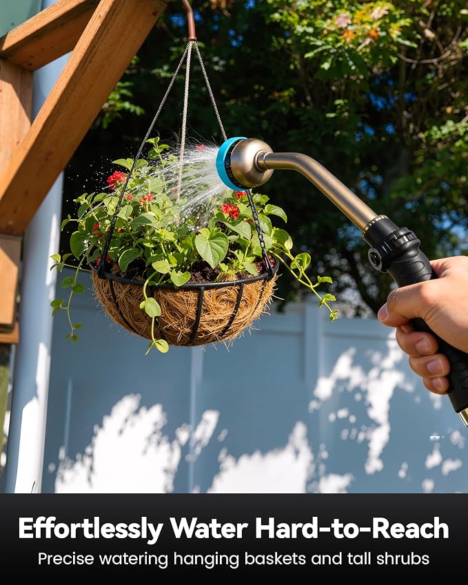 RAINPOINT Watering Wand, 16 Inch Metal Garden Hose Wand with 9 Spray Patterns, Long Hose Sprayer Nozzle For Hanging Baskets, Shrubs,Lawn (Blue)