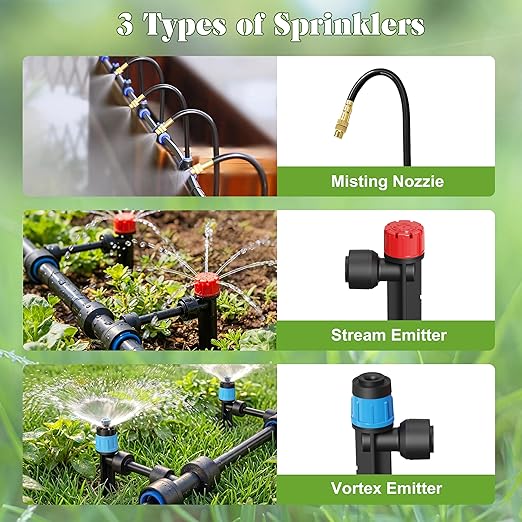 Drip Irrigation Kit for Garden, Automatic Plant Watering System with Quick Connect Fittings, Water Saving Irrigation Tubing Hose and Accessories for Yard, Greenhouse, Lawn & Raised Bed (60FT)
