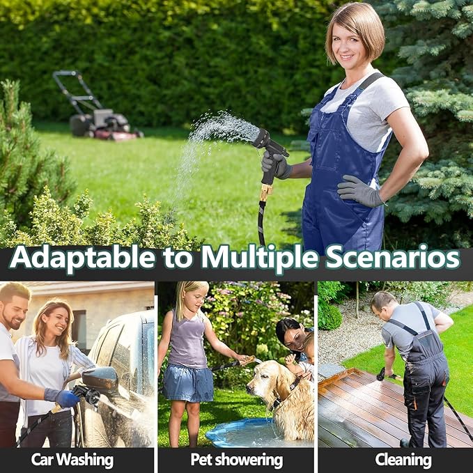 50 ft Garden Hose, Non-Expandable Lightweight All-Weather Water Hoses, Ultra Durable and Flexible Garden Hose with 10-Function Spray Nozzle, Leak-Free Connections Garden Hoses for Yard, Lawn,Outdoor