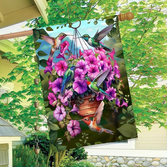 Briarwood Lane Hummingbirds and Petunias House Flag