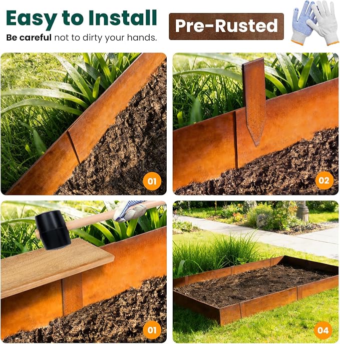 Corten Steel Landscape Edging 6" H x 40" L Metal Landscape Edging, 6 Pack Hammer-in Metal Garden Edging, Thickened Pre-Rusted Steel Edging for Landscaping with 6 Clips, Lawn Yard GZGNEEVL (20Ft Total)