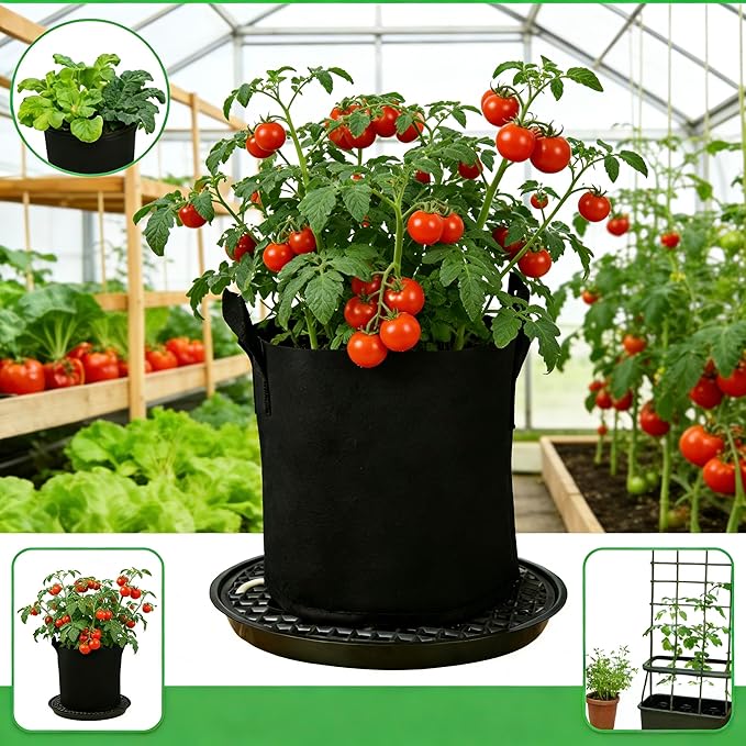 6 Pack 16 inch Self Watering Base for Fabric Grow Bag, Self-watering Plastic Elevated Plant Saucer Stand, Automatic Watering Tray for Non-woven Planter Flower Pot Growth Tent Greenhouse Indoor Outdoor