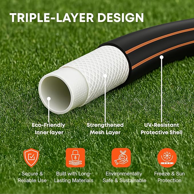 Flexibility Garden Hose,50ft x 5/8", No-Kink, Wear-Resistant & Freeze-Resistant, Flexible Water Hose, Rubber Hose With Male/Female Fittings,Working Pressure 200 PSI, Burst 600 PSI,3/4'' GHT