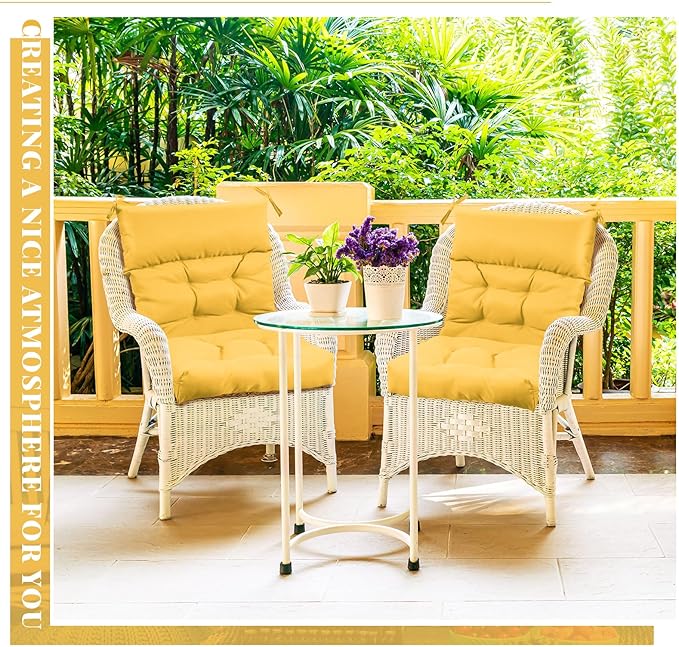 Sintuff 2 Pcs 44 x 21 x 4 Patio Chair Cushions Outdoor Chair Cushion Seat/Back Tufted Pillow with Ties Water Resistant Replacement Indoor Patio Furniture Outdoor Furniture (Solid Color,Yellow)