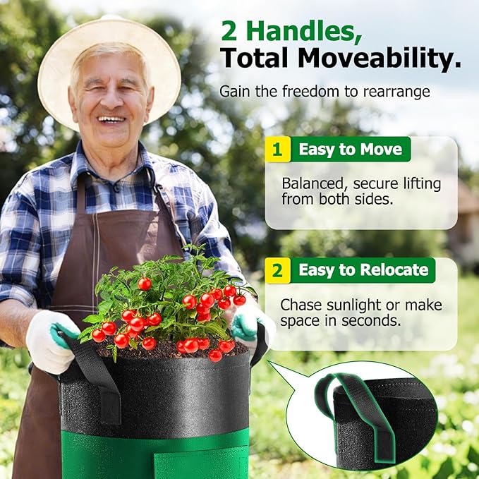 6 Pack Potato Grow Bags with Flap, 15 Gallon Grow Bags for Growing Potatoes, Colorful Durable Fabric Garden Planter Pots with Harvest Window for Tomatoes Vegetables Fruit Flowers Herbs