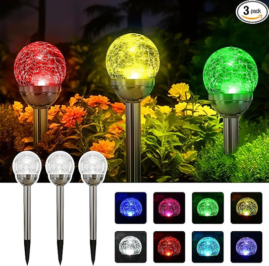 SOLPEX Solar Garden Lights Outdoor, 3 Pack Multi-Color Solar Lights Outdoor Solar Powered Glass Ball Garden Lights Waterproof for Patio Decoration