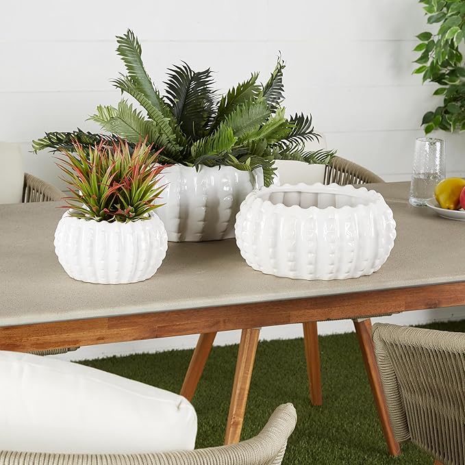 Deco 79 Ceramic Indoor Outdoor Planter Small Planter Pot, Set of 3 Planters 17", 11", 8"W, White