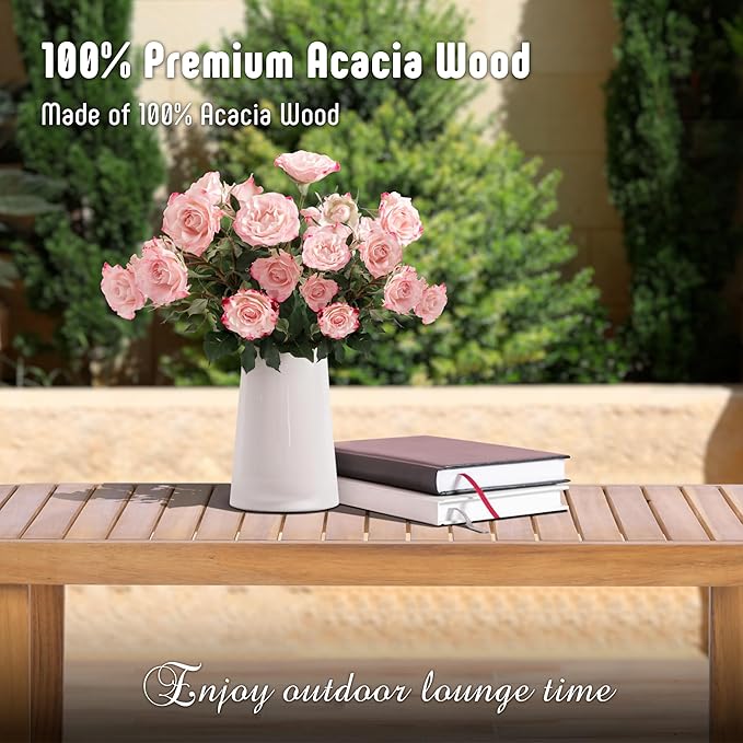 Werph Outdoor Patio Furniture Set, 4 Piece Patio Sofa Bench and 2 Single Sofa Chairs with Table & Padded Cushions, Acacia Wood Outdoor Patio Lounge Conversation Set for Deck Backyard Balcony