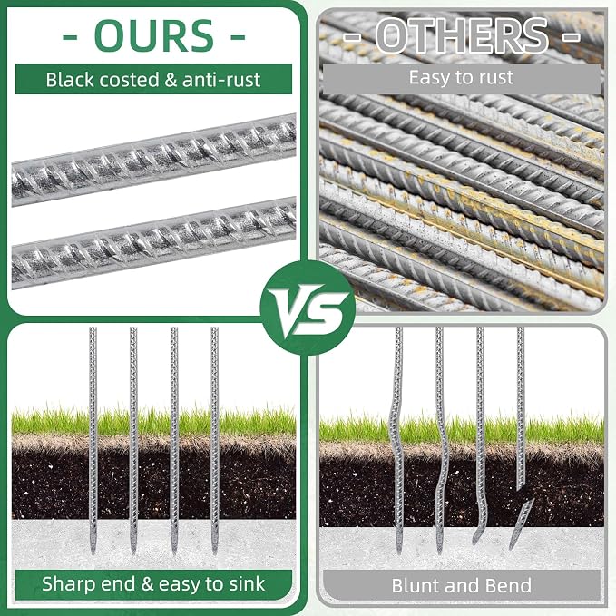 16 Inch Ground Spikes, Rebar Stakes, 1/2 Ground Stake, Galvanized Anchors, Metal Stakes for Ground (16Pcs, Silver)