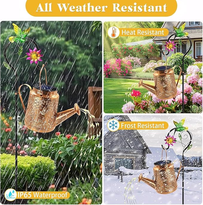 Solar Lanterns Outdoor Waterproof, Gift for Mom Grandma Women Wife Daughter Mother's Day, Hummingbird Sunflower Watering Can lights with Shepherd Hook, Hanging Lantern, Solar Path Light Outdoor Decor