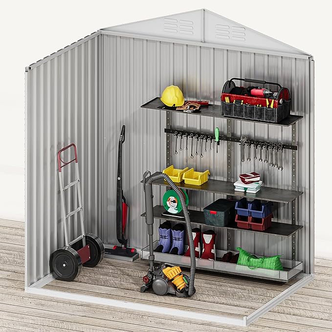 DWVO 6x4ft Metal Outdoor Storage Shed, Waterproof Tool Shed Heavy-Duty Storage Unit with Lockable Door and Vents, Ideal for Bicycles, Tools, Lawnmowers, Backyards, Patios, Lawns - White