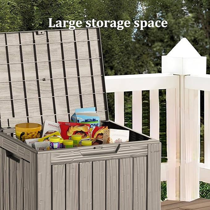 Outdoor Storage Box 30GAL Waterproof Resin Deck Box,UV-Resistant Lockable Package Delivery Bin for Garden Tools,Small Patio Outside Cushions,Pool Accessories Supplies,Chest,Furniture,Brown