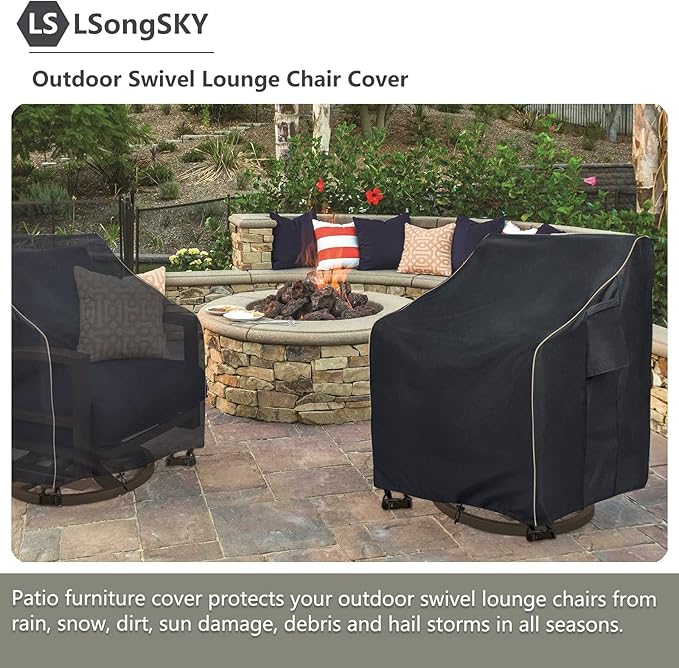 Outdoor Swivel Lounge Chair Cover 2 Pack,Waterproof Heavy Duty Patio Chair Covers,Patio Rocking Chair Covers for Outdoor Furniture,(30 W x 34 D x 38.5 H inches),Black