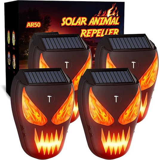 4 Pack Solar Nocturnal Animal Repeller with Predator Lights, Waterproof Coyote Deterrent Devices for Raccoon, Skunk, Opossum & Deer, Fox Repellent for Yard, Farm, Chicken Coop, Garden