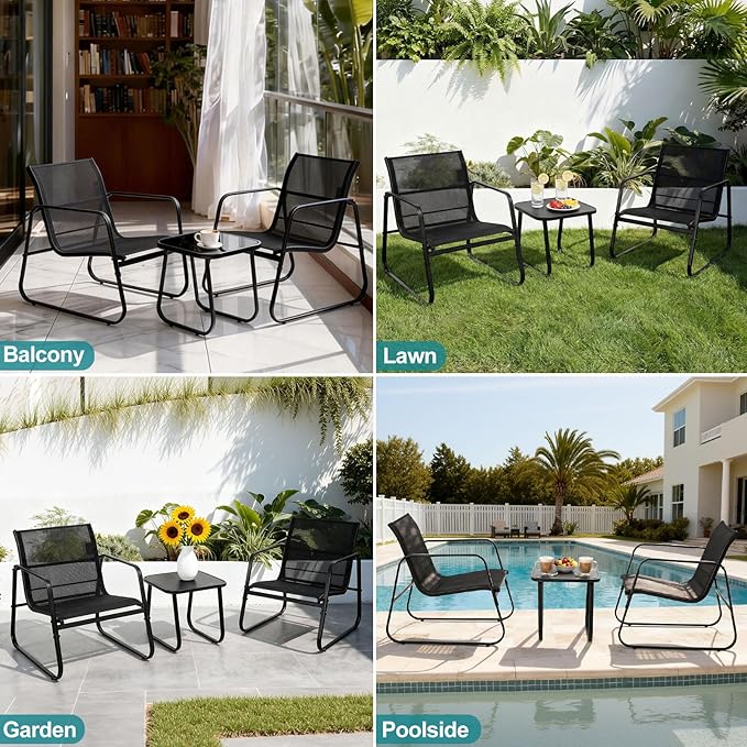 DUMOS 3 Piece Patio Furniture Set，Outdoor Patio Furniture Set with Table, Patio Sectional Bistro Sets for Lawn, Garden, Balcony, Poolside