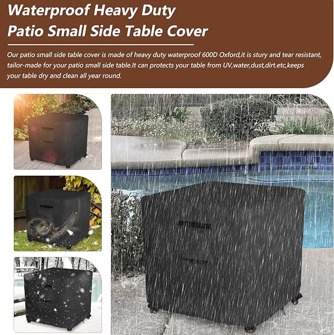 Waterproof Patio Small Side Table Cover,Square Outdoor Ottoman Covers,Heavy Duty 600D Patio Wicker Side Table Cover,Fits Square PatioTable, All-Weather Furniture Protection.22"W x 22"D x 18"H.Black