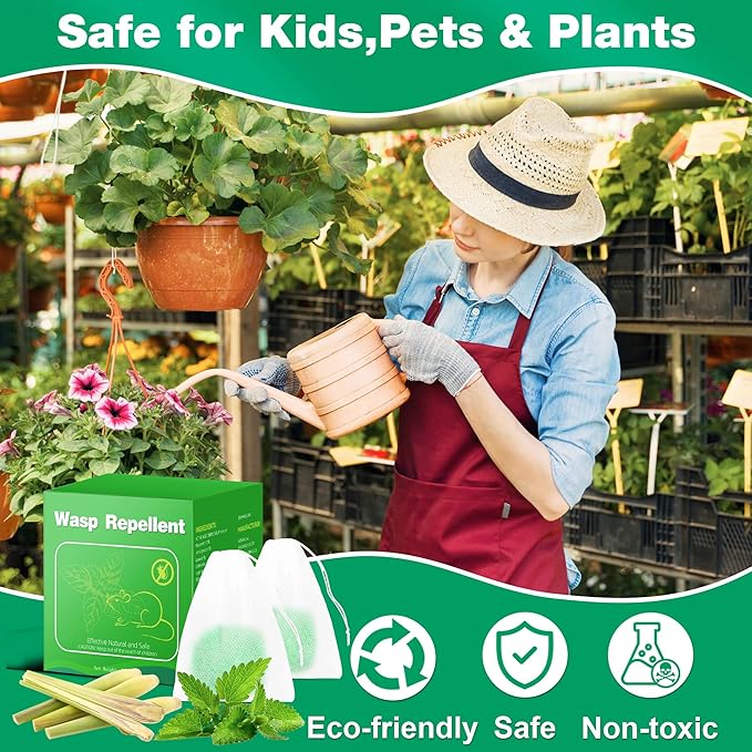 12 Pack Natural Wasp and Bee Repellent Outdoor, Peppermint Oil Carpenter Bee Repellent for Yellow Jackets, Hornets, Mud Wasps Deterrent for Indoor Outdoor Patio Garden Porch, Pet and Human Safe