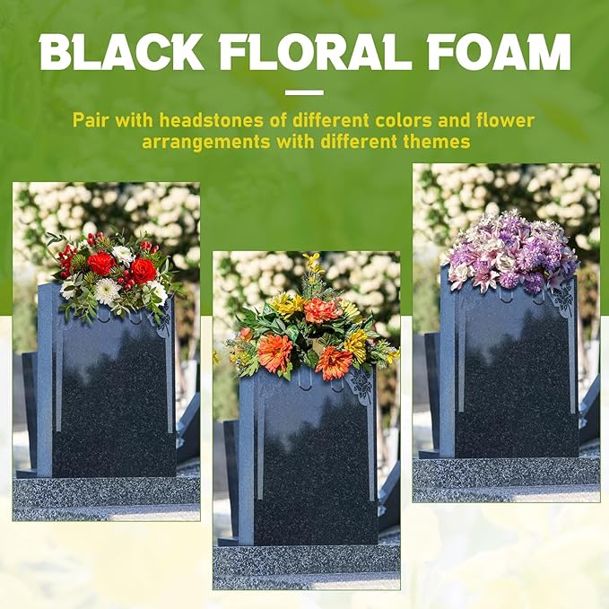 Juexica 2 Pcs Headstone Flower Saddle with Floral Foam 12 Inch Rustproof Galvanized Wire Gravestone Saddle Cemetery Flower Holder for Graves Tombstone Outdoor Floral Arrangement Decorations, Black