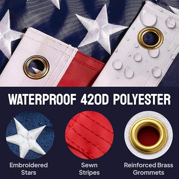 American Flags for Outside - 6x10 USA Flag With Embroidered Stars & Sewn Stripes – Heavy Duty UV Treated Polyester (Tougher Than Nylon), 70% More Fade Resistant