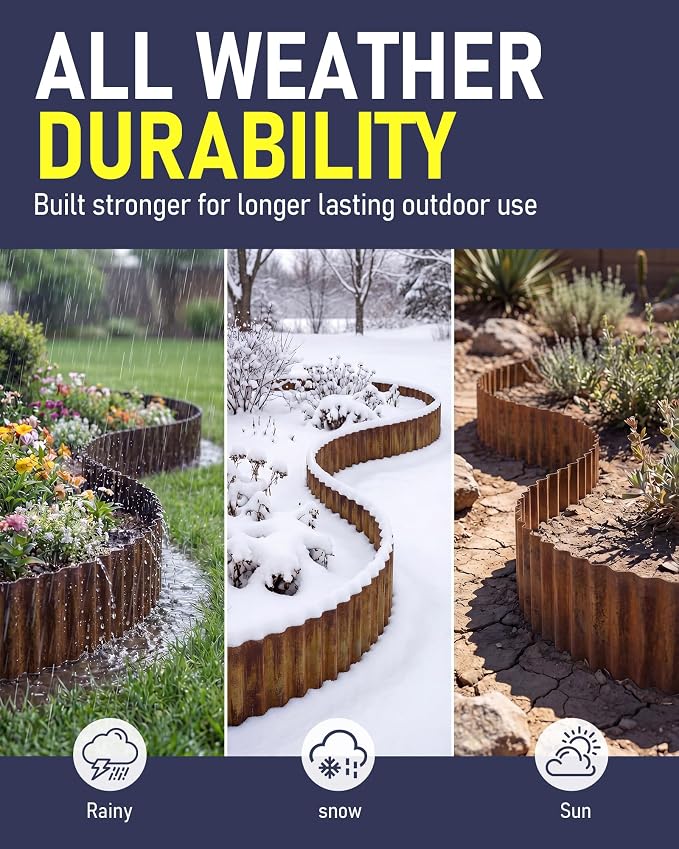 Corrugated Metal Garden Edging, 12"×50Ft Durable Landscape Border for Garden, Lawn, Flower Beds and Paver Edging (Rusty)