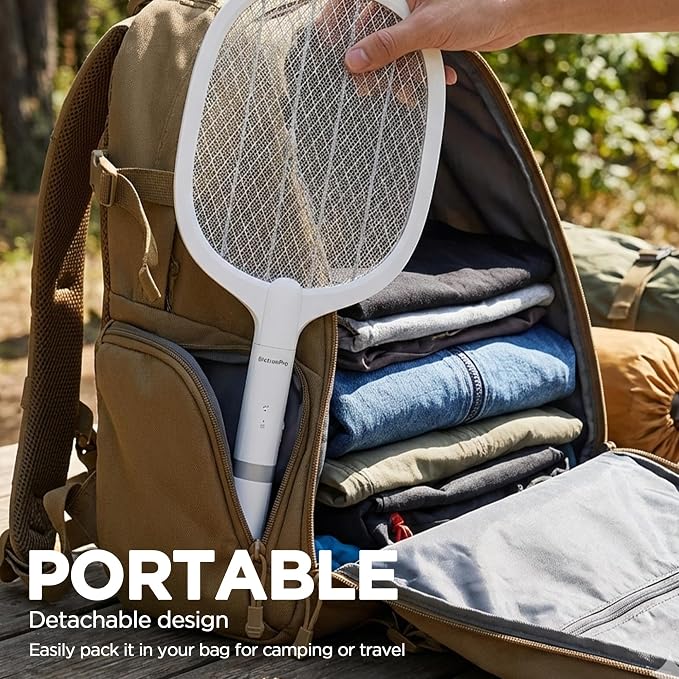 Fly Swatter Electric(2 Pack) Bug Zapper Racket, USB-C Rechargeable Electric Fly Swatter Portable Handheld Cordless Fly Swatter Racket to Kill Mosquitoes, Wasps, Gnats, Flies, Bugs, with Stand