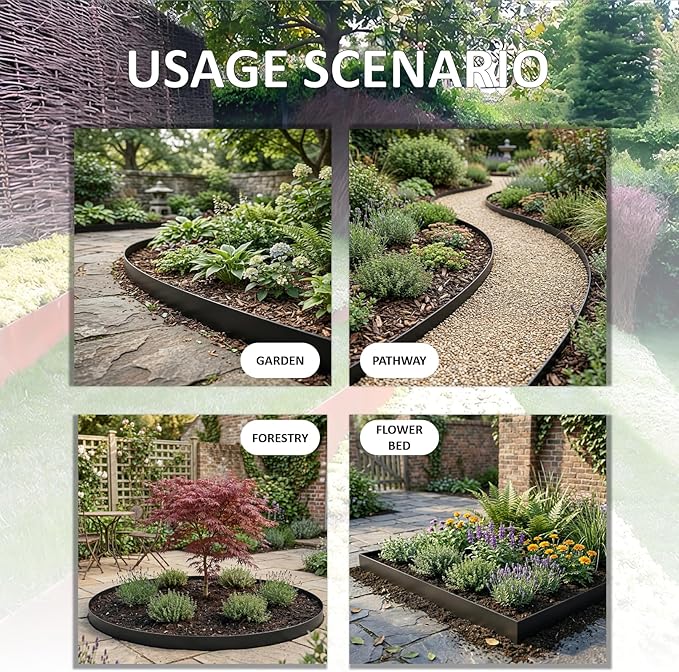 20ft. 6-Pack Galvanized Steel Landscape Edging - 40" L x 6" H Lawn Edging with 6 Stakes, Hammer-in Metal Garden Border for Landscaping, Lawn & Yard (Black)