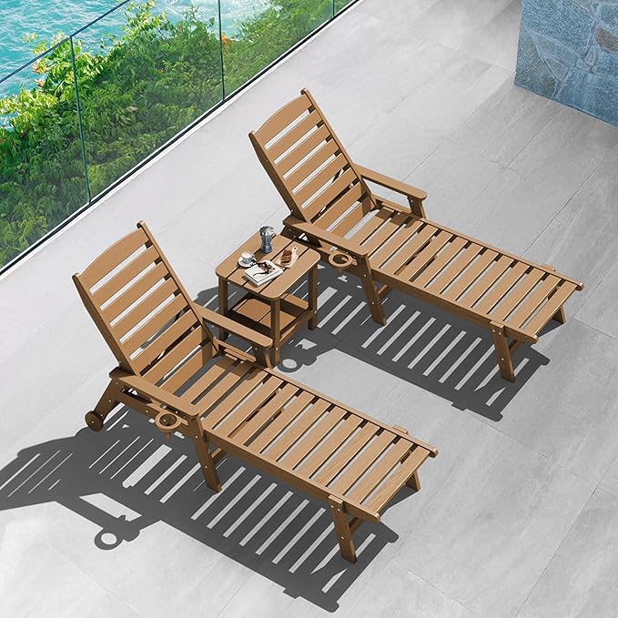 SERWALL Double Adirondack Side Table Rectangular End Table Set of 4, Brown