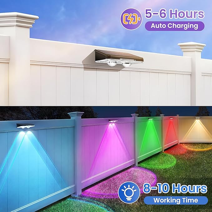 Solar Fence Lights Outdoor 16 Pack - 8 Modes (RGB Cycle/Fixed), Fence Lights Solar Powered for Outside, IP65 Waterproof, Deck Lighting for Wall, Step, Patio, Pathway, Stairs