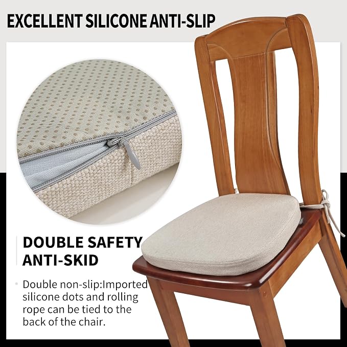 SINOSSO 4 Pack Memory Foam Chair Cushions for Dining Chairs, Friendly Woven Fabric 16" U-Shape Comfortable Kitchen Chair Pads, Removable Slip Resistant Seat Cushions (Set of 4, Oatmeal Beige)