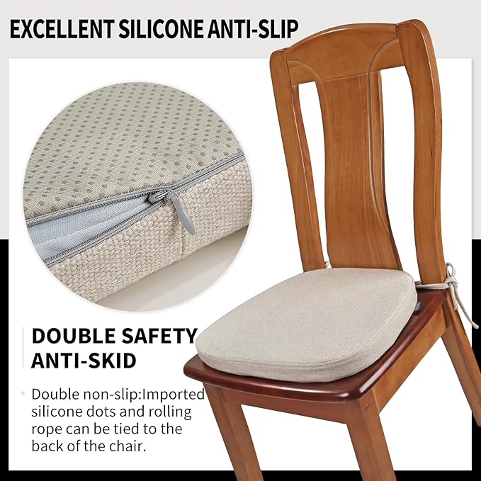SINOSSO 1 Pack Memory Foam Chair Cushions for Dining Chair, Friendly Woven Fabric 16" U-Shape Comfortable Kitchen Chair Pad, Removable Slip Resistant Seat Cushion (1 Piece, Oatmeal Beige)